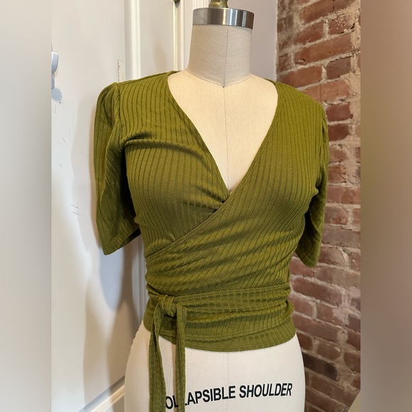 Reformation Jeans Ribbed Wrap Top - Picture 2 of 6